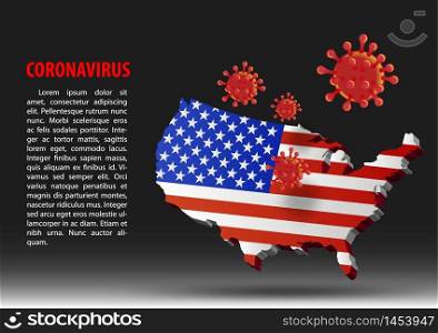 coronavirus fly over map of USA within national flag,vector illustration