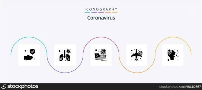 Coronavirus Glyph 5 Icon Pack Including runny. allergy. cruise. not allow. travel