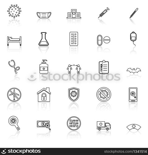 Coronavirus line icons with reflect on white background, stock vector