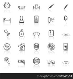 Coronavirus line icons with reflect on white background, stock vector