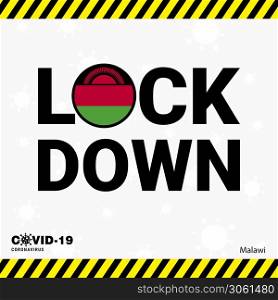 Coronavirus Malawi Lock DOwn Typography with country flag. Coronavirus pandemic Lock Down Design