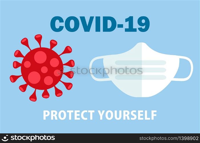 Coronavirus mask on blue background. Pandemic and corona virus outbreaks. Covid-19 concept vector illustration. Coronavirus mask on blue background. Pandemic and corona virus outbreaks.