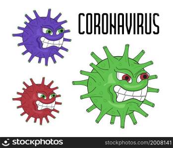 Coronavirus microbes vector in cartoon style. Angry covid-19 viruses are attacking. Lockdown metaphor illustration.. Coronavirus microbes vector in cartoon style. Angry covid-19 viruses are attacking. Lockdown metaphor