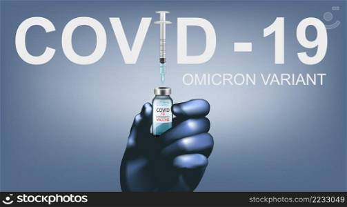 Coronavirus Oµn vacci≠background. Hand holding bott≤with vacci≠destroying virus COVID - 19 mo≤cu≤. Stop Coranavirus concept. Vector