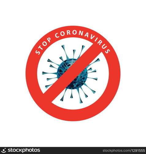 Coronavirus outbreak, stop corona 2019-ncov icon in a red circle, pandemic medical health risk sign. Vector illustration.