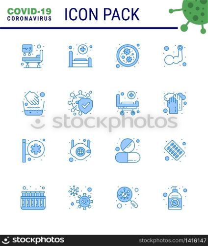 Coronavirus Precaution Tips icon for healthcare guidelines presentation 16 Blue icon pack such as water bowl, hygiene, germs, hands, muscle viral coronavirus 2019-nov disease Vector Design Elements