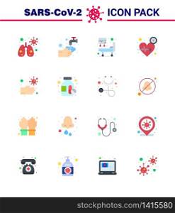 Coronavirus Precaution Tips icon for healthcare guidelines presentation 16 Flat Color icon pack such as dirty, care, hospital bed, time, heart viral coronavirus 2019-nov disease Vector Design Elements