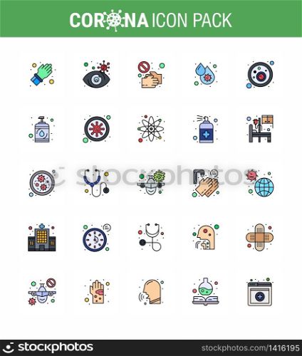 Coronavirus Precaution Tips icon for healthcare guidelines presentation 25 Flat Color Filled Line icon pack such as fever, blood virus, covid, blood, shake hand viral coronavirus 2019-nov disease Vector Design Elements