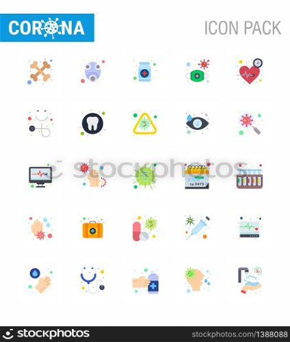 Coronavirus Precaution Tips icon for healthcare guidelines presentation 25 Flat Color icon pack such as safety, mask, drugs, flu, medicine viral coronavirus 2019-nov disease Vector Design Elements