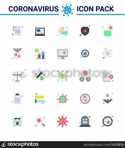Coronavirus Precaution Tips icon for healthcare guidelines presentation 25 Flat Color icon pack such as medical, face, hands, virus, safety viral coronavirus 2019-nov disease Vector Design Elements
