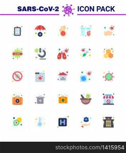 Coronavirus Precaution Tips icon for healthcare guidelines presentation 25 Flat Color icon pack such as hands, bacteria, dirty hands, lab, test viral coronavirus 2019-nov disease Vector Design Elements