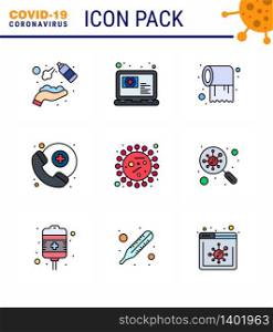 Coronavirus Precaution Tips icon for healthcare guidelines presentation 9 Filled Line Flat Color icon pack such as coronavirus, survice, appointment, medical assistance, care viral coronavirus 2019-nov disease Vector Design Elements