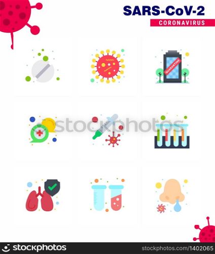 Coronavirus Precaution Tips icon for healthcare guidelines presentation 9 Flat Color icon pack such as support, medical, bacteria, communication, staying viral coronavirus 2019-nov disease Vector Design Elements