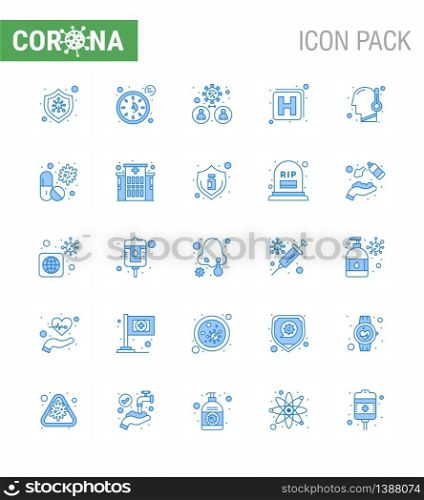 Coronavirus Prevention 25 icon Set Blue. cold, sign, bacteria, medicine, virus viral coronavirus 2019-nov disease Vector Design Elements