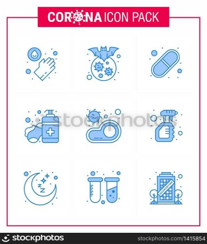 Coronavirus Prevention 25 icon Set Blue. food, hands care, capsule, sanitizer, soap viral coronavirus 2019-nov disease Vector Design Elements