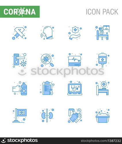 Coronavirus Prevention 25 icon Set Blue. room, hospital, rhinitis, bed, hands viral coronavirus 2019-nov disease Vector Design Elements