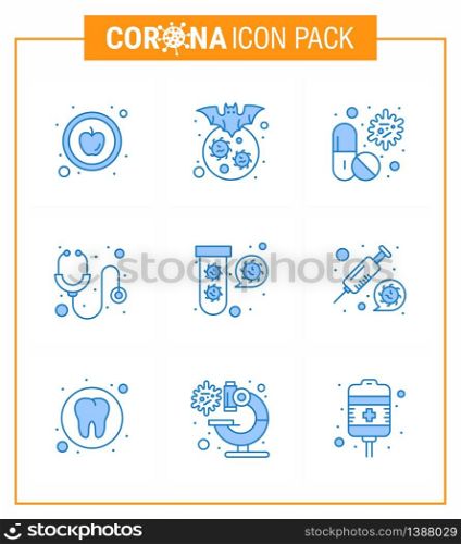 Coronavirus Prevention 25 icon Set Blue. stethoscope, hospital, virus, healthcare, pill viral coronavirus 2019-nov disease Vector Design Elements