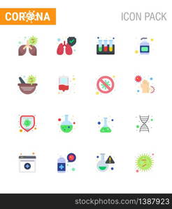 Coronavirus Prevention Set Icons. 16 Flat Color icon such as blood, pharmacy bowl, test, pharmacy, sanitizer viral coronavirus 2019-nov disease Vector Design Elements