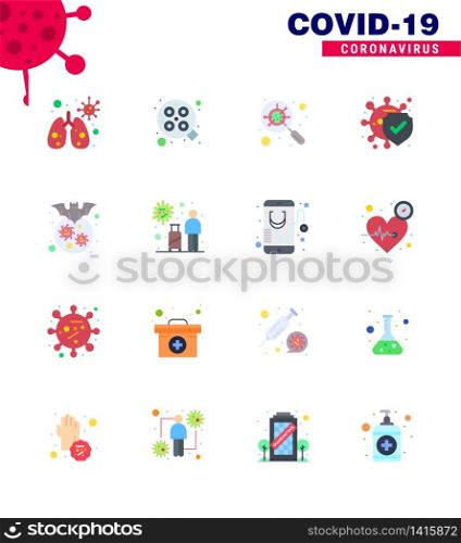 Coronavirus Prevention Set Icons. 16 Flat Color icon such as corona, bat, glass, safe, disease viral coronavirus 2019-nov disease Vector Design Elements