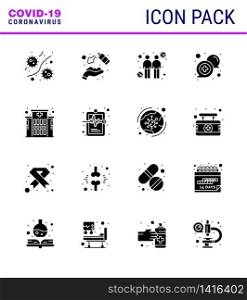 Coronavirus Prevention Set Icons. 16 Solid Glyph Black icon such as online, communication, wash, chat, touch viral coronavirus 2019-nov disease Vector Design Elements
