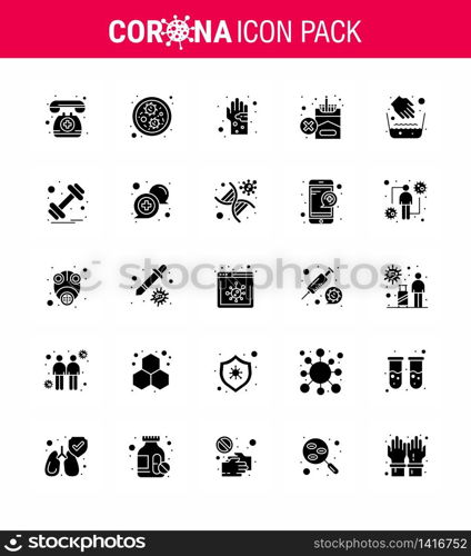 Coronavirus Prevention Set Icons. 25 Solid Glyph icon such as hands, smoking, dirty, no, virus viral coronavirus 2019-nov disease Vector Design Elements