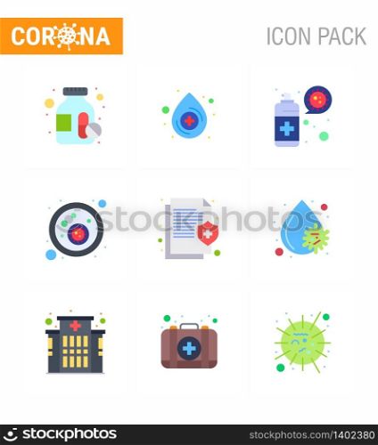 Coronavirus Prevention Set Icons. 9 Flat Color icon such as medical, information, virus, health, covid viral coronavirus 2019-nov disease Vector Design Elements