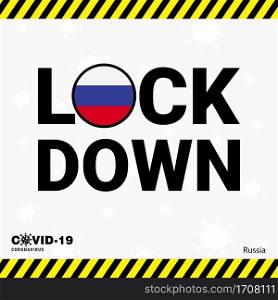 Coronavirus Russia Lock DOwn Typography with country flag. Coronavirus pandemic Lock Down Design