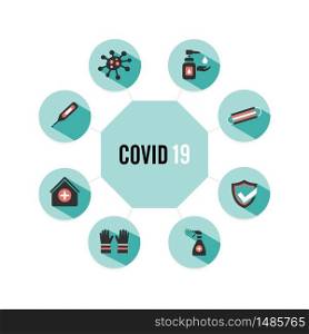 Coronavirus sanitary protection and health icons. Isolated vector illustration