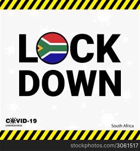 Coronavirus South Africa Lock DOwn Typography with country flag. Coronavirus pandemic Lock Down Design