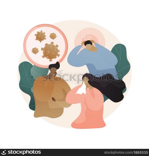 Coronavirus symptoms abstract concept vector illustration. Coronavirus test, most common symptoms, breathing problem, fever and cough, loss of taste or smell, severe state abstract metaphor.. Coronavirus symptoms abstract concept vector illustration.