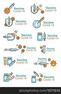 Coronavirus vaccine sign and symbol for sticker, banner, poster, website.