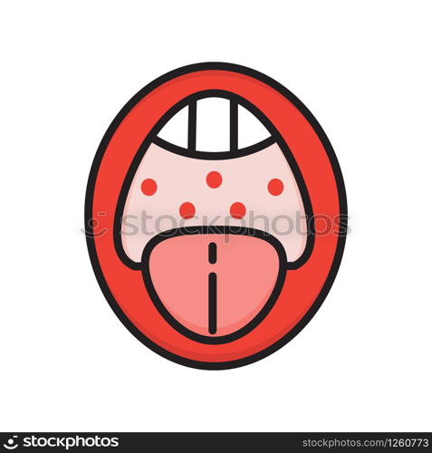 Coronovirus, angina, pharyngitis icon vector. The oral mucosa is covered with red papules. Wide open mouth.. Coronovirus, angina, pharyngitis icon vector. The oral mucosa is covered with red papules. Wide open mouth, teeth