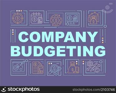 Corporate budgeting word concepts purple banner. Corporate finance. Infographics with linear icons on background. Isolated typography. Vector color illustration with text. Arial-Black font used. Corporate budgeting word concepts purple banner