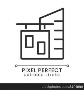 Corporate building pixel perfect linear icon. Company office. Business and residential building. Thin line illustration. Contour symbol. Vector outline drawing. Editable stroke. Poppins font used. Corporate building pixel perfect linear icon