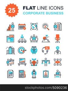 Corporate Business Icons. Abstract vector collection of flat line corporate business icons. Elements for mobile and web applications.