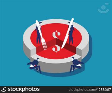 Corporate business people and money slice. Concept business vector illustration. Flat character style.