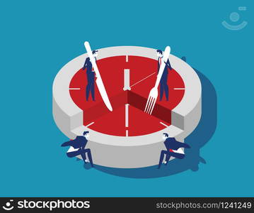 Corporate business people and time slice. Concept business vector illustration. Flat character style.