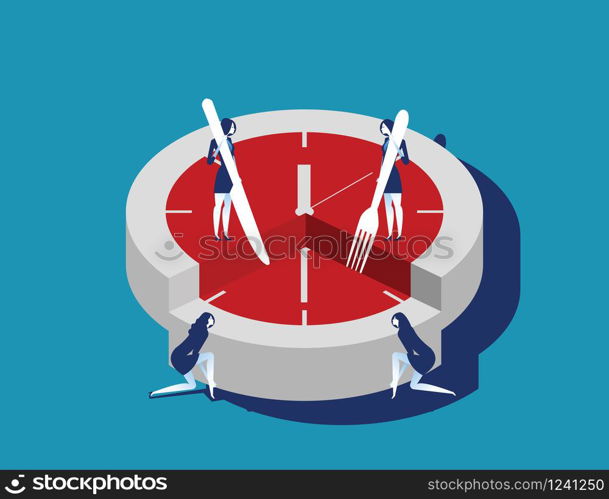 Corporate business people and time slice. Concept business vector illustration. Flat character style.. Corporate business people and time slice. Concept business vector illustration. Flat character style.