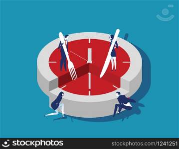 Corporate business people and time slice. Concept business vector illustration. Flat character style.