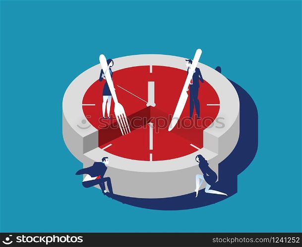 Corporate business people and time slice. Concept business vector illustration. Flat character style.