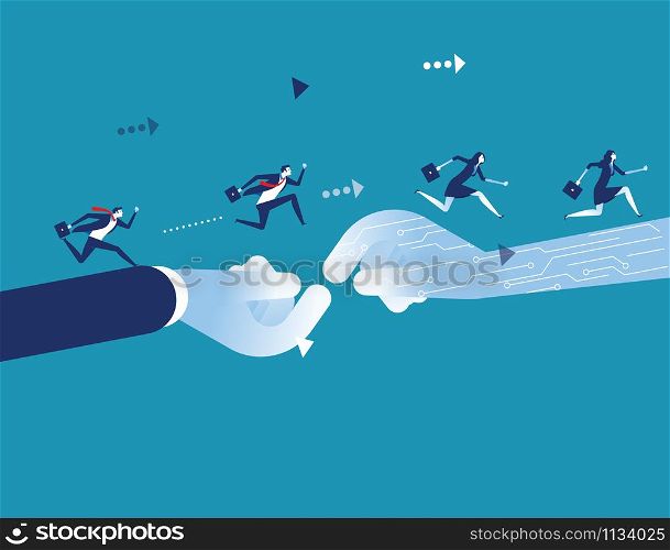Corporate business. Stepping into technology innovation. Concept business vector illustration.