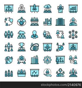 Corporate governance icons set outline vector. Chief office. Training meeting. Corporate governance icons set outline vector. Chief office