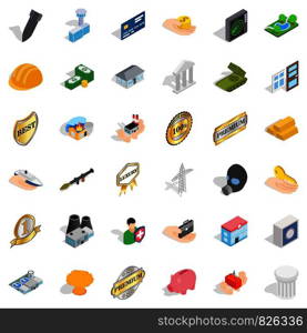 Corporate icons set. Isometric style of 36 corporate vector icons for web isolated on white background. Corporate icons set, isometric style