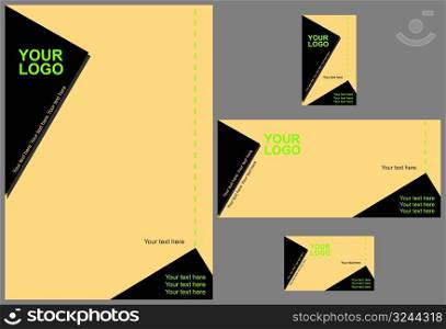 Corporate identity design template vector with memo, envelope and horizontal and vertical visiting cards. Attention: BLACK is 100% CMYK
