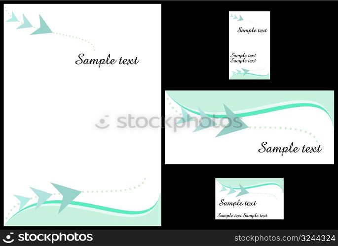 Corporate identity design template vector with memo, envelope and horizontal and vertical visiting cards