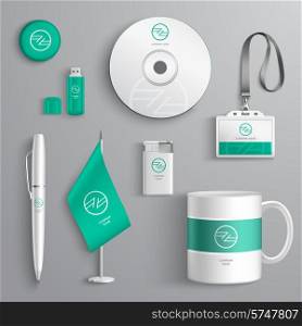 Corporate identity emerald design stationery collection set isolated vector illustration