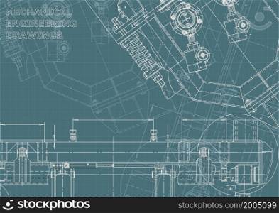 Corporate Identity. Mechanical engineering drawing. Machine-building industry. Instrument-making drawings. Blueprint. Corporate Identity illustration. Cover, flyer, banner, background