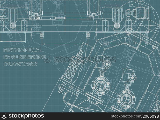 Corporate Identity. Mechanical engineering drawing. Machine-building industry. Instrument-making drawings. Blueprint, diagram. Corporate Identity illustration. Cover, flyer, banner, background