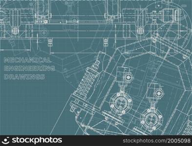 Corporate Identity. Mechanical engineering drawing. Machine-building industry. Instrument-making drawings. Blueprint, diagram. Corporate Identity illustration. Cover, flyer, banner, background