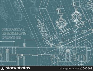 Corporate Identity, plan, sketch. Technical illustrations, backgrounds. Mechanical engineering drawing. Machine-building industry Instrument-making drawings. Corporate Identity illustration. Cover, flyer, banner, background